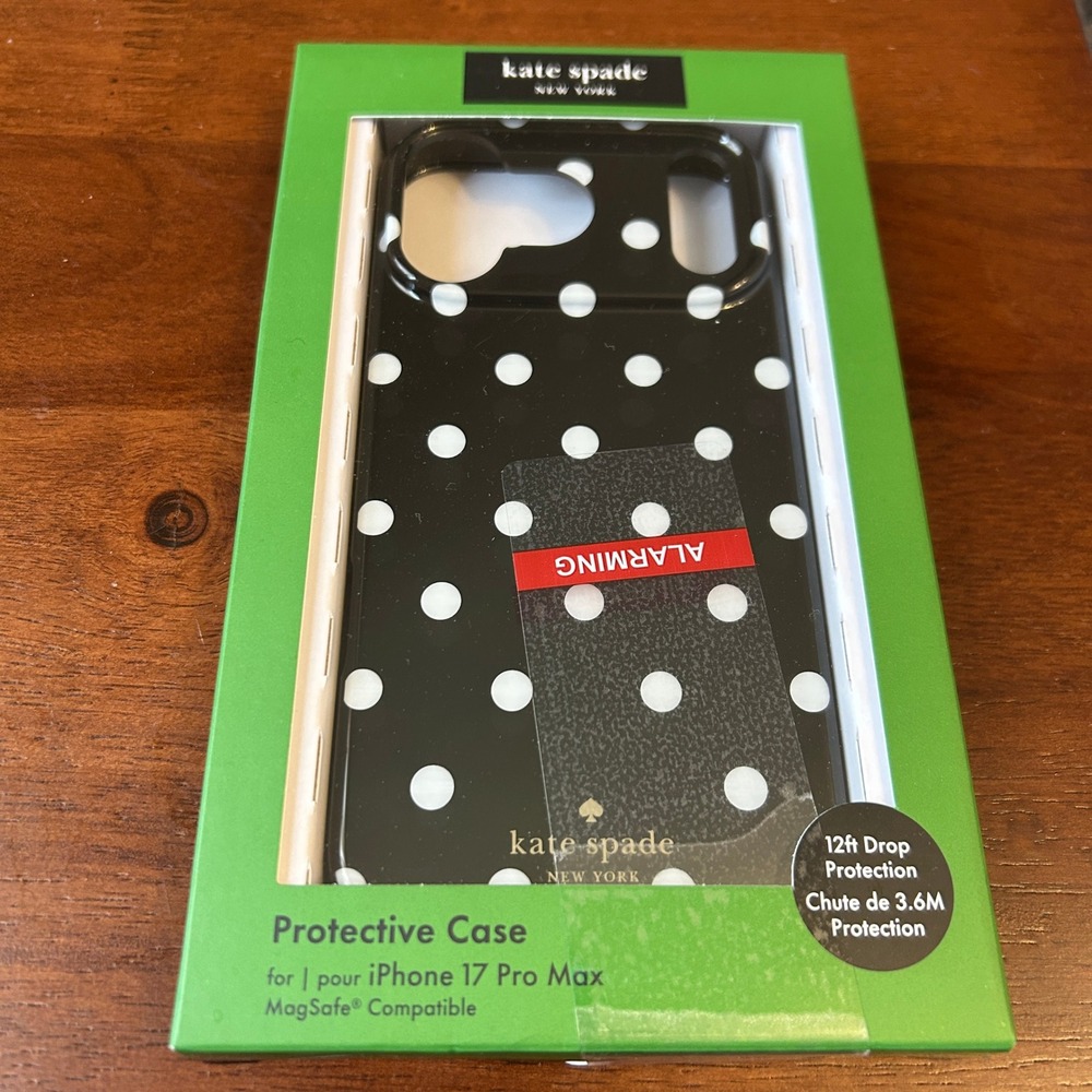 Kate Spade iPhone 17 Pro Max MagSafe Case Black White Polka Dot 12ft Drop Proof